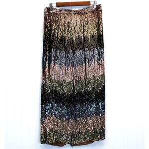 Ombre Stripe Sequin Skirt Womens M Rose Gold Blue Black Bling Glam Dressy Formal